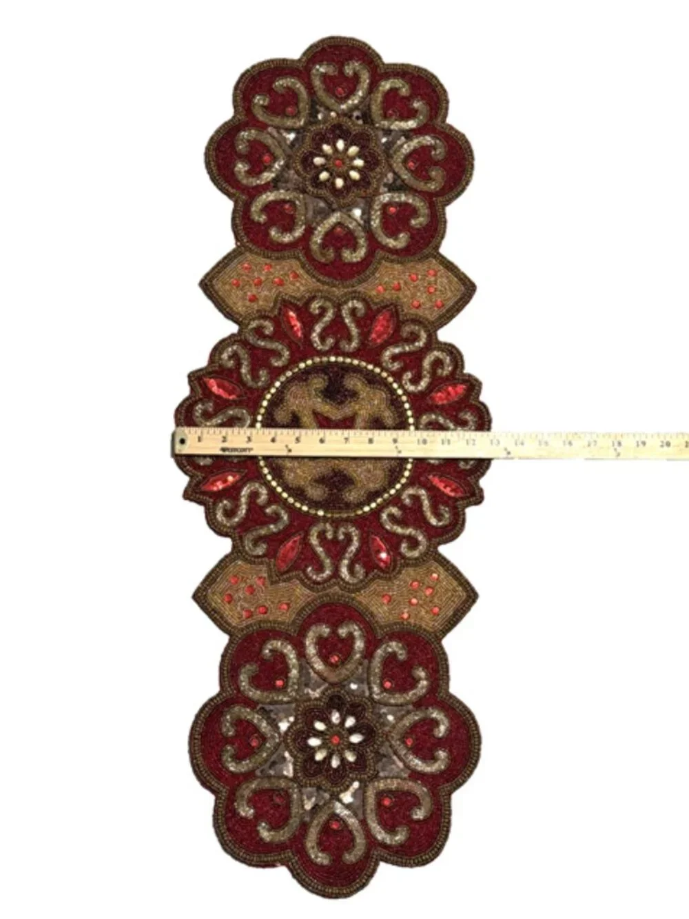 Pier 1 Imports Made In India Handmade Beaded Table Runner Red Gold 36